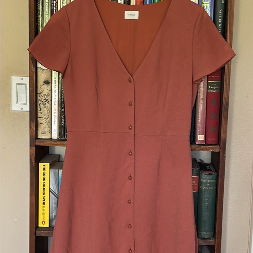 Wilfred Rust-Red Button-Front V-Neck Midi Dress - Picture 3 of 8
